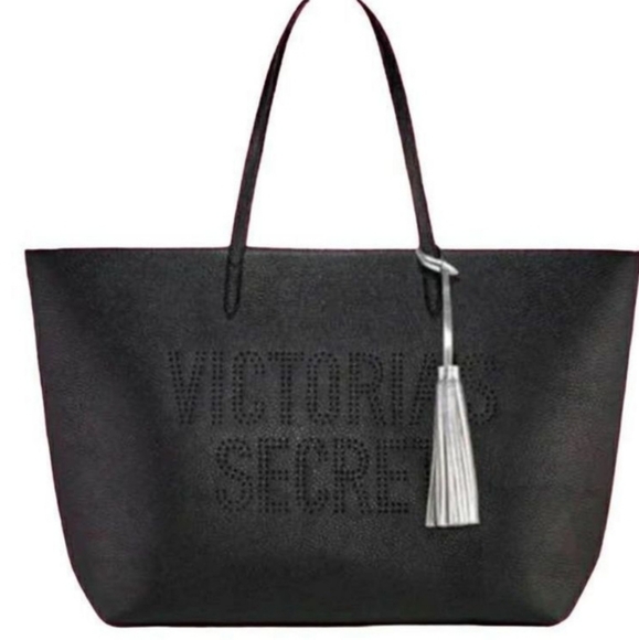 Victoria's Secret Large Black Vegan Leather Tote Bag - 14.25" L, 12.25" H, 5" D - Picture 1 of 7